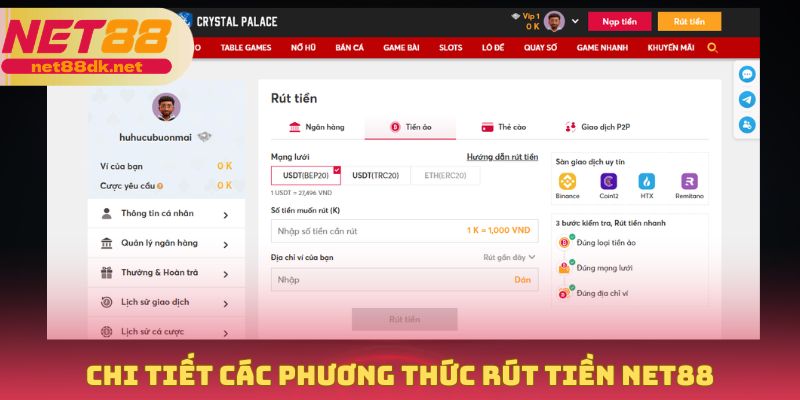 Hướng dẫn chi tiết các phương thức rút tiền NET88