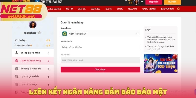 Liên kết ngân hàng đảm bảo bảo mật