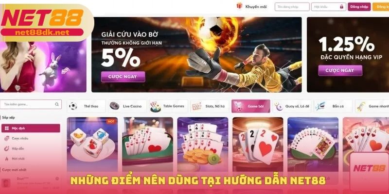 Những điểm nên dùng tại hướng dẫn NET88