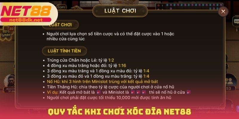 Quy tắc khi chơi xóc đĩa Net88